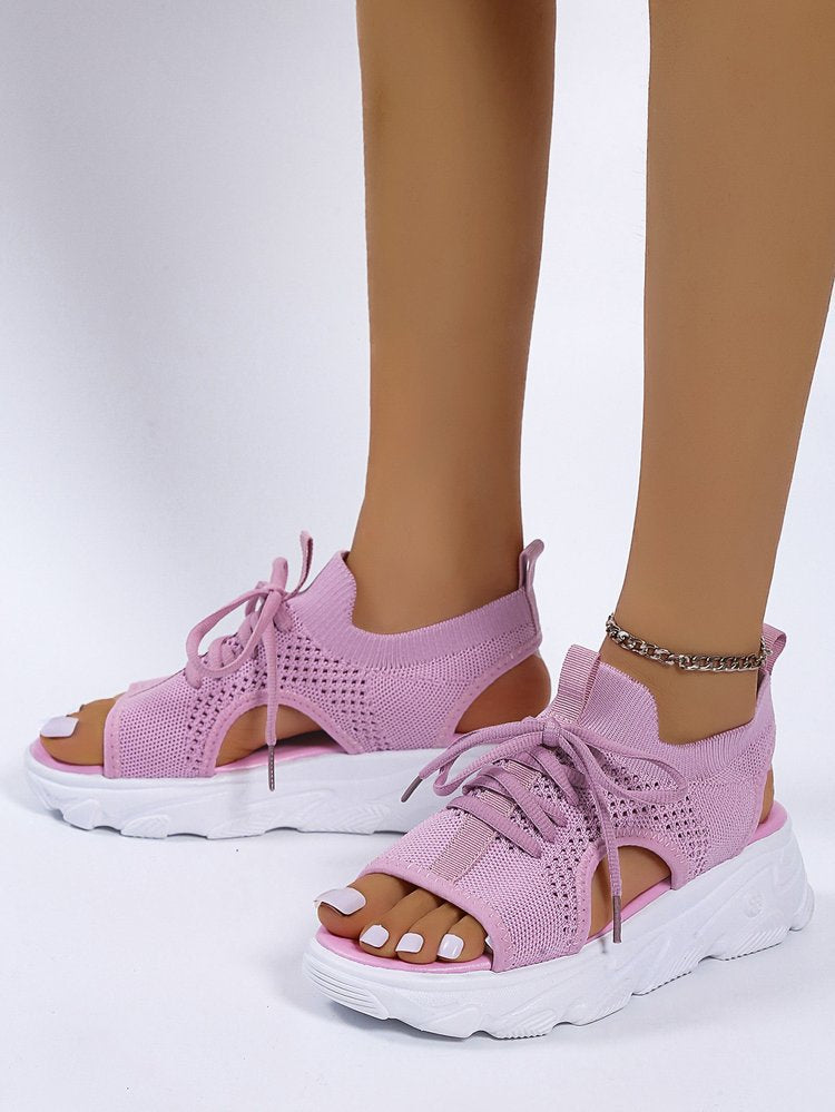 Sandales Lacets Femme Semelle Épaisse Mesh Été