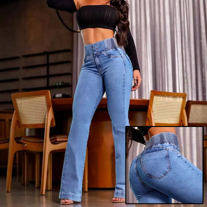 Jean Femme Taille Haute Boutons & Fronces Dos