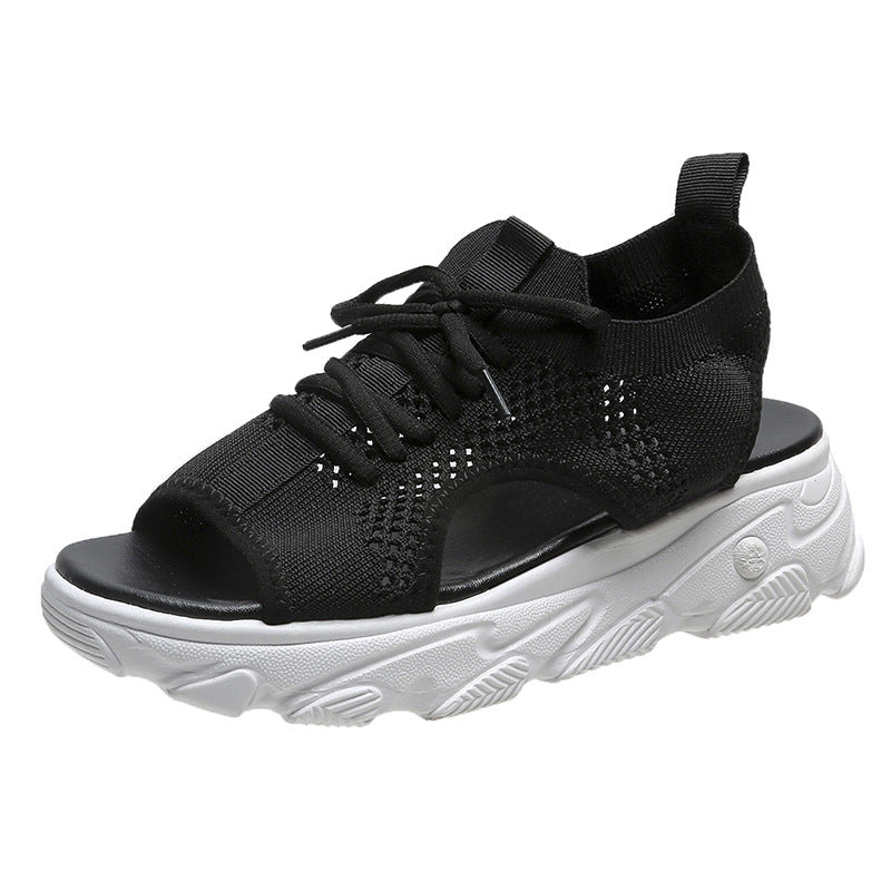 Sandales Lacets Femme Semelle Épaisse Mesh Été