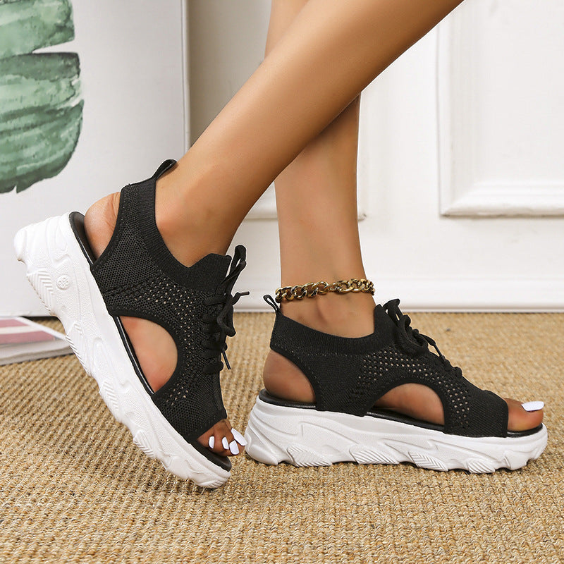 Sandales Lacets Femme Semelle Épaisse Mesh Été