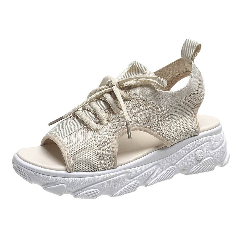 Sandales Lacets Femme Semelle Épaisse Mesh Été