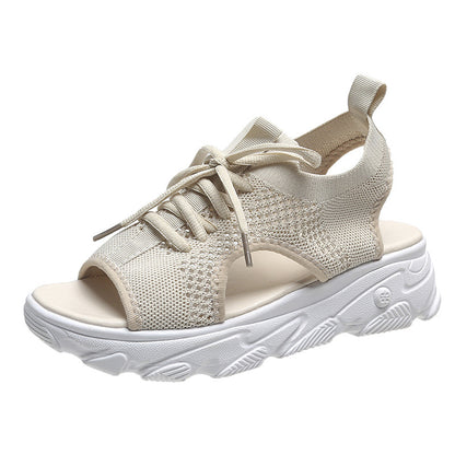 Sandales Lacets Femme Semelle Épaisse Mesh Été