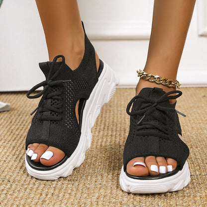 Sandales Lacets Femme Semelle Épaisse Mesh Été