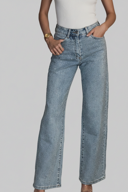 Jean femme taille haute strass - Consistent Style